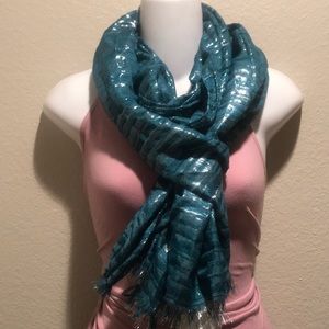 Macy’s cejon teal shimmer scarf NWT